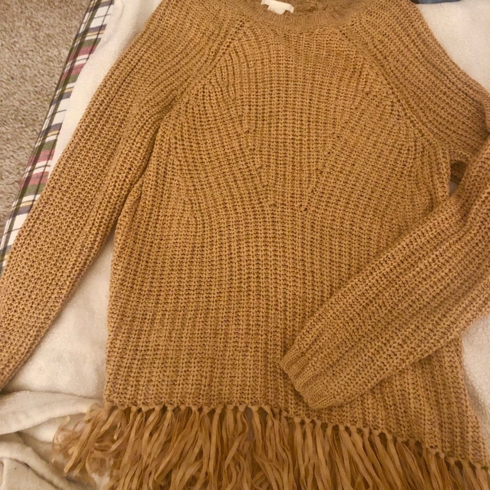 Light Brown Fringed Knit Sweater